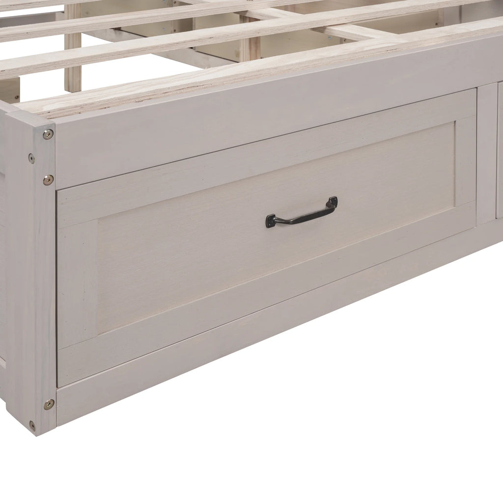 Antique White Wood Queen Size Platform Bed with 6 Drawers W345779