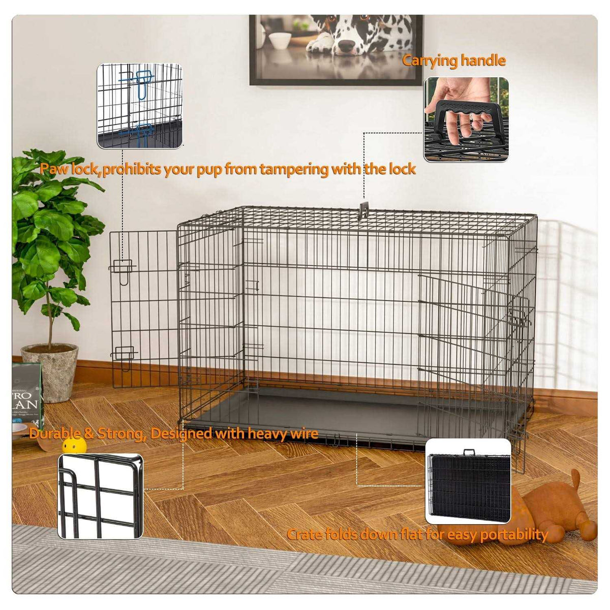42 Inch Double-Door Folding Dog Crate with Divider Panel T863563
