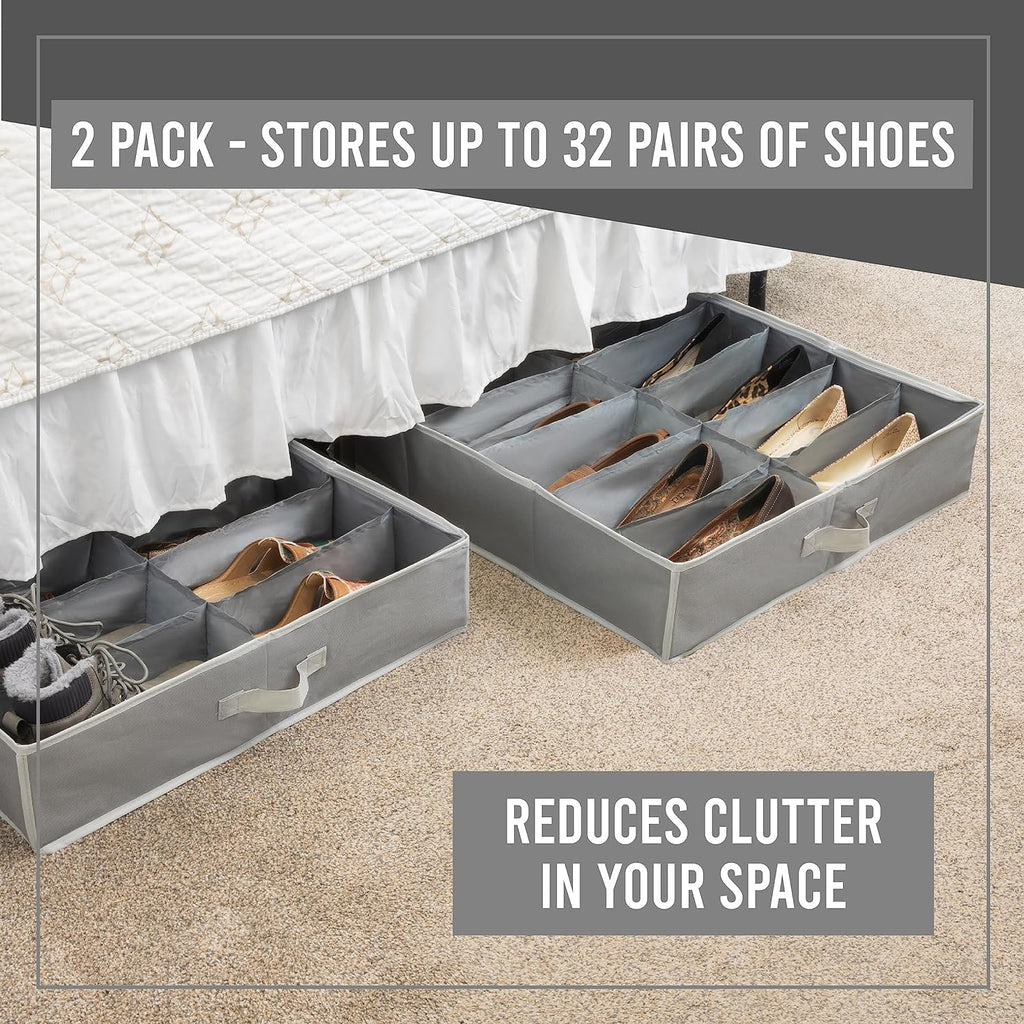 Extra Large Underbed Shoe Storage Organizer, Set of 2 Gray C583