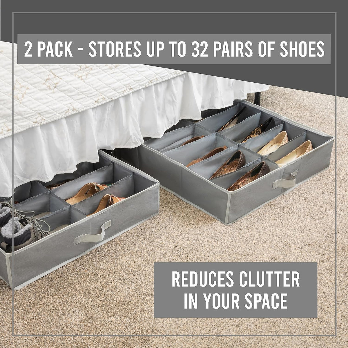 Extra Large Underbed Shoe Storage Organizer, Set of 2 Gray C583