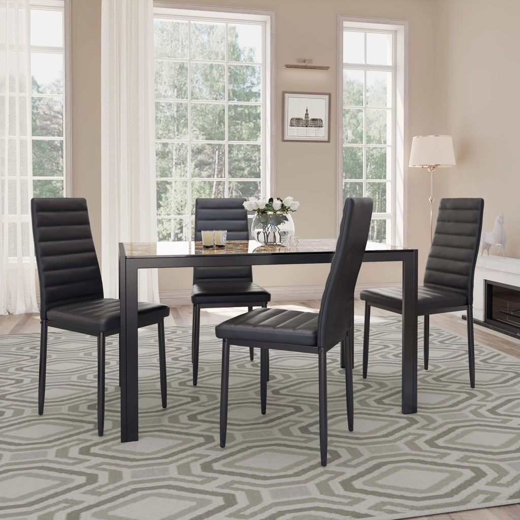 5-Piece Rectangular Kitchen Dining Table Set for 4 Black J72328
