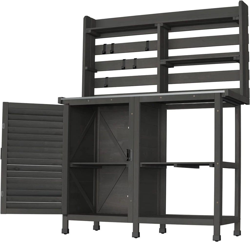 Large Dark Grey Potting Bench Table with Storage Cabinet Shelf F194261