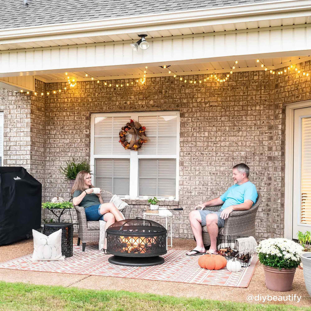 Black Round Steel Outdoor Fire Pit with Spark Screen and Fire Poker Z830