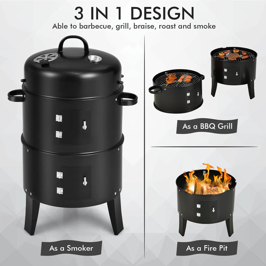 3-in-1 Vertical Charcoal Smoker Grill with 2 Layer J740