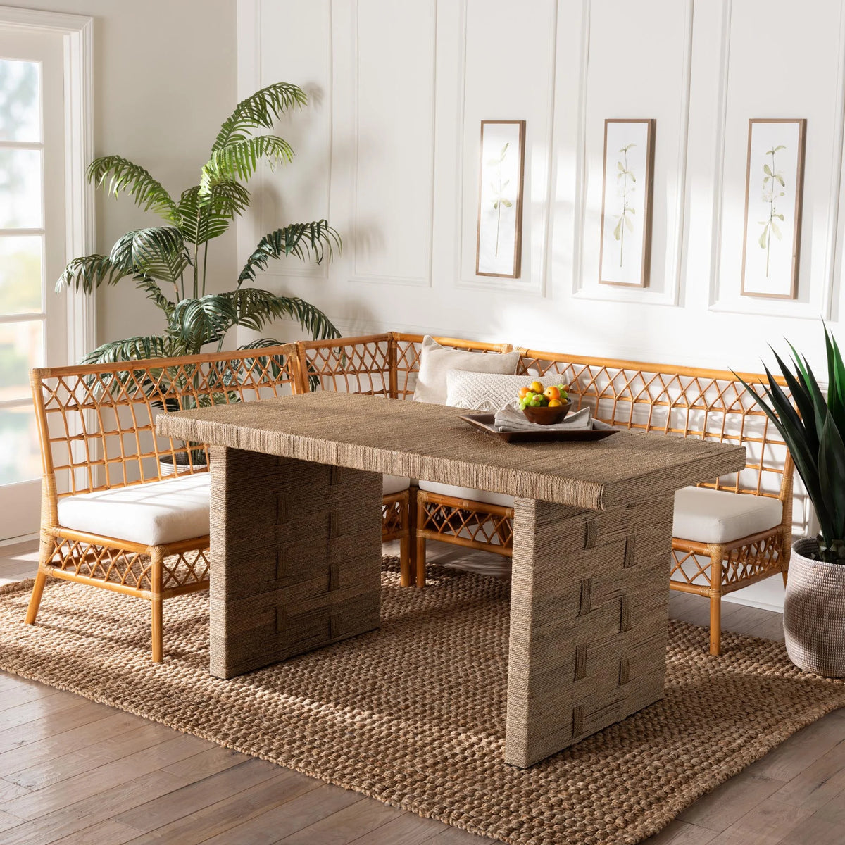 Honey Rattan 4-Piece Dining Nook Set U620781
