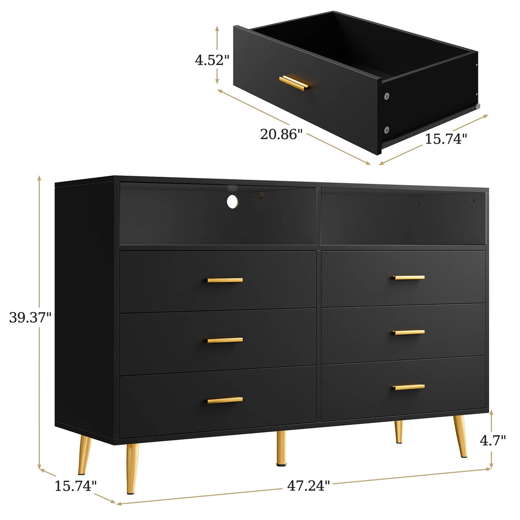 White 6 Drawer Wood Dresser I6732