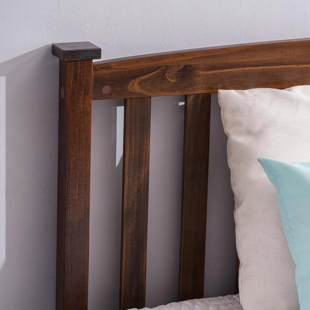 Walnut Full Wood Platform Bed with Headboard and Footboard F73330