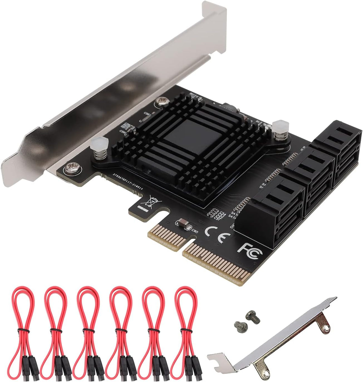 6 Ports PCIe x4 to SATA 3.0 6Gbps Expansion Controller Adapter Card with 6 SATA Cables and Low Profile Bracket, Pack of 2 J5903