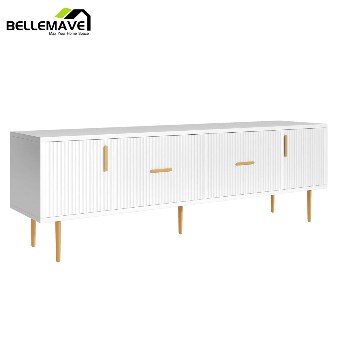 White Wood TV Stand with 2 Drawers and Cabinets U4820