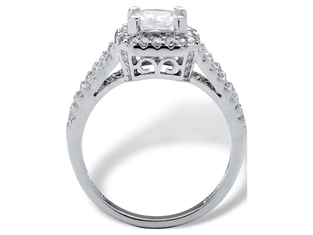 Princess-Cut Cubic Zirconia Engagement Ring in Platinum over Sterling Silver O434