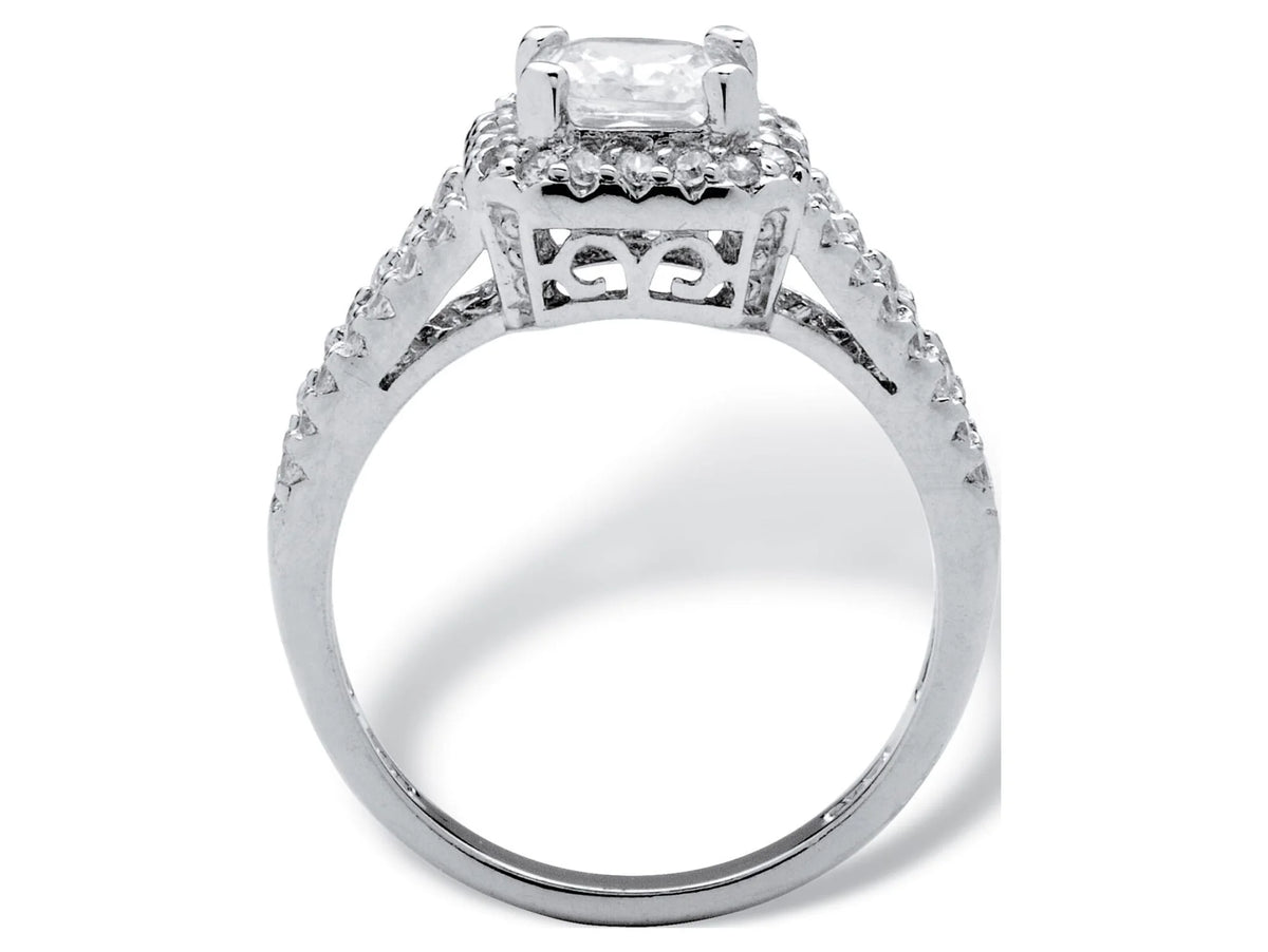 Princess-Cut Cubic Zirconia Engagement Ring in Platinum over Sterling Silver O434
