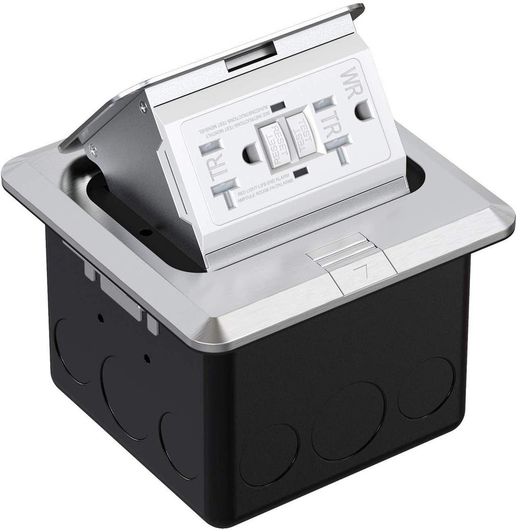 Pop Up Floor Outlet Covers Box, 20A Duplex Receptacle, Aluminum alloy, Silver Pack of 2 F2171