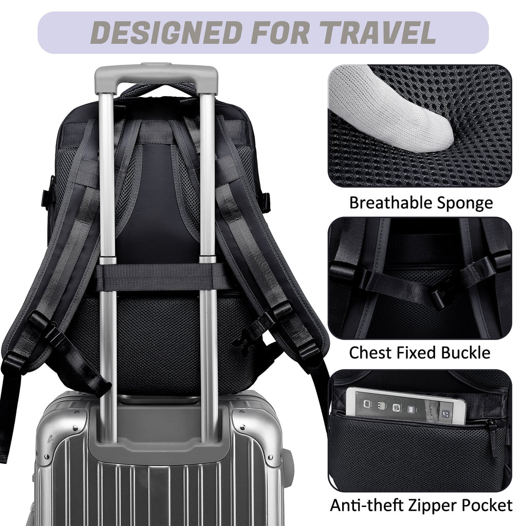 Black Waterproof Laptop Travel Backpack with USB Charging Port X643086