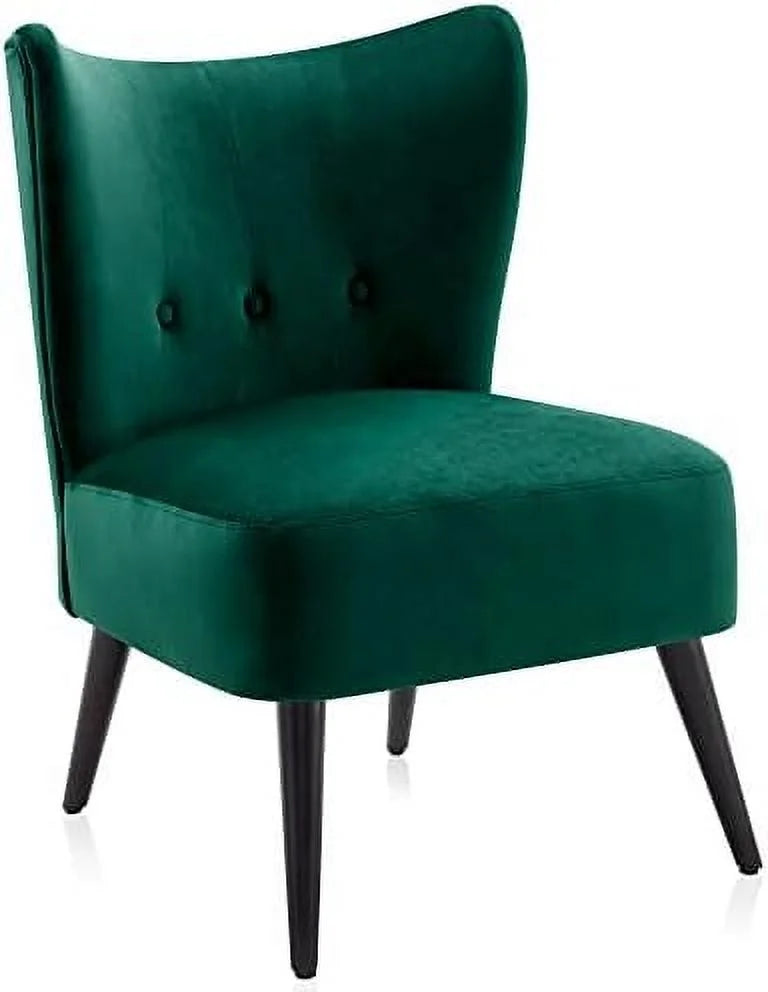 Green Velvet Upholstered Accent Chair with Wood Legs W2300