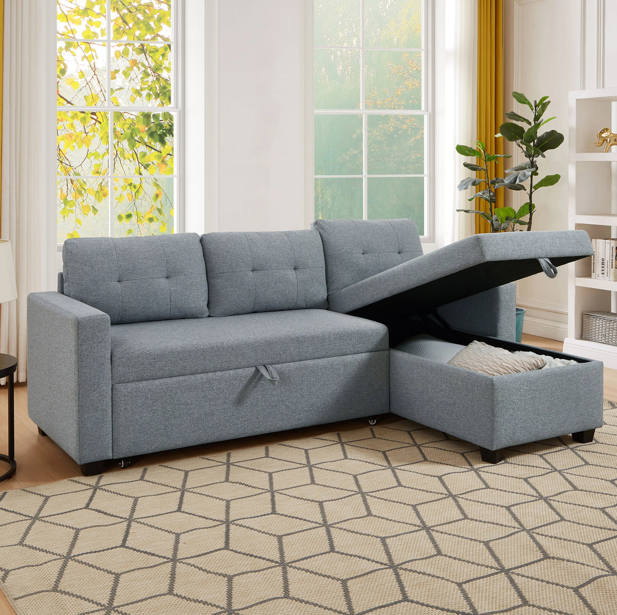 Linen Brown Convertible Sectional Sofa Z680