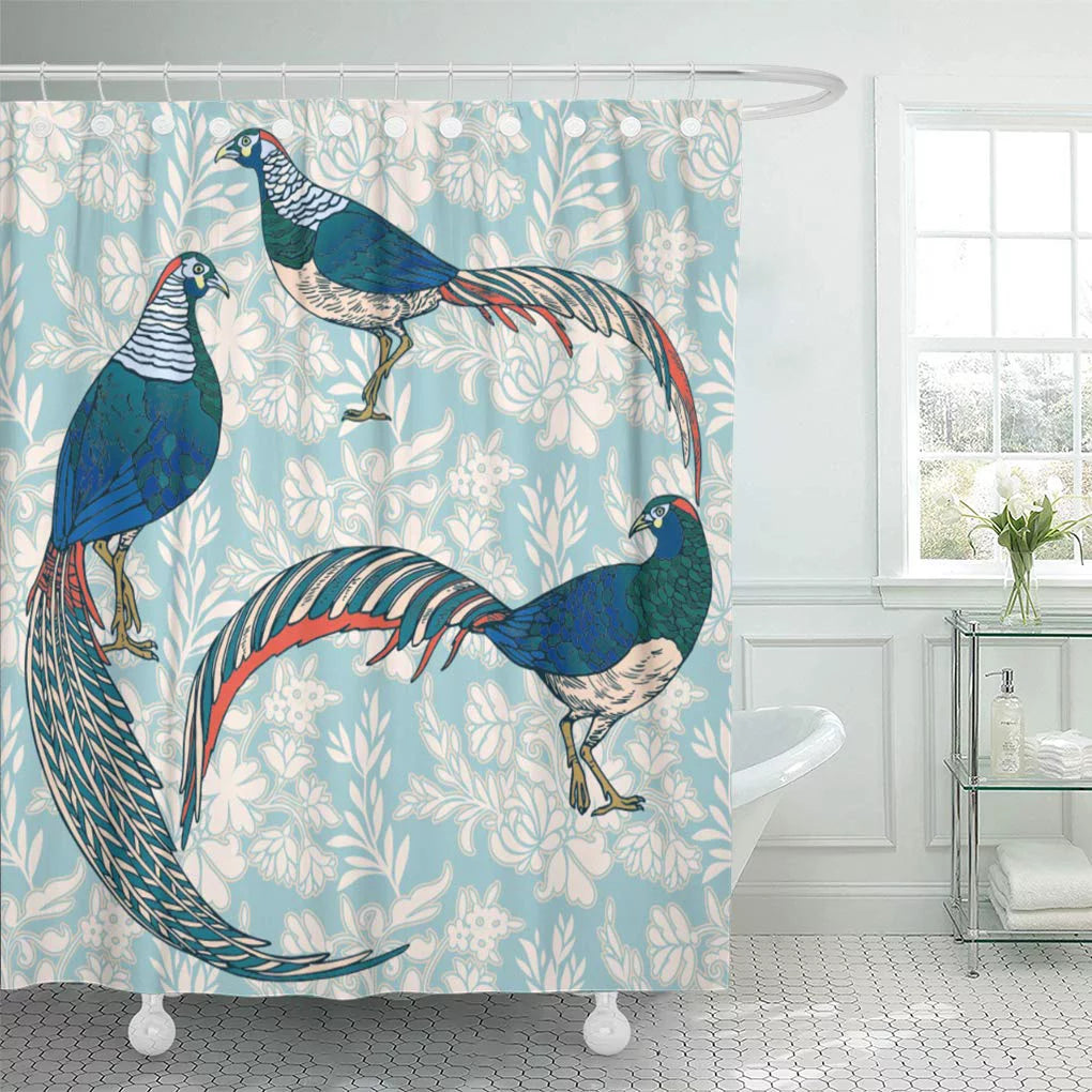 Blue Floral Birds Shower Curtain 60x72 inch L749942