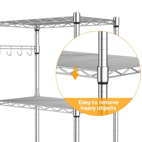5 Tier Black Adjustable Metal Shelving Unit on Wheels B152385