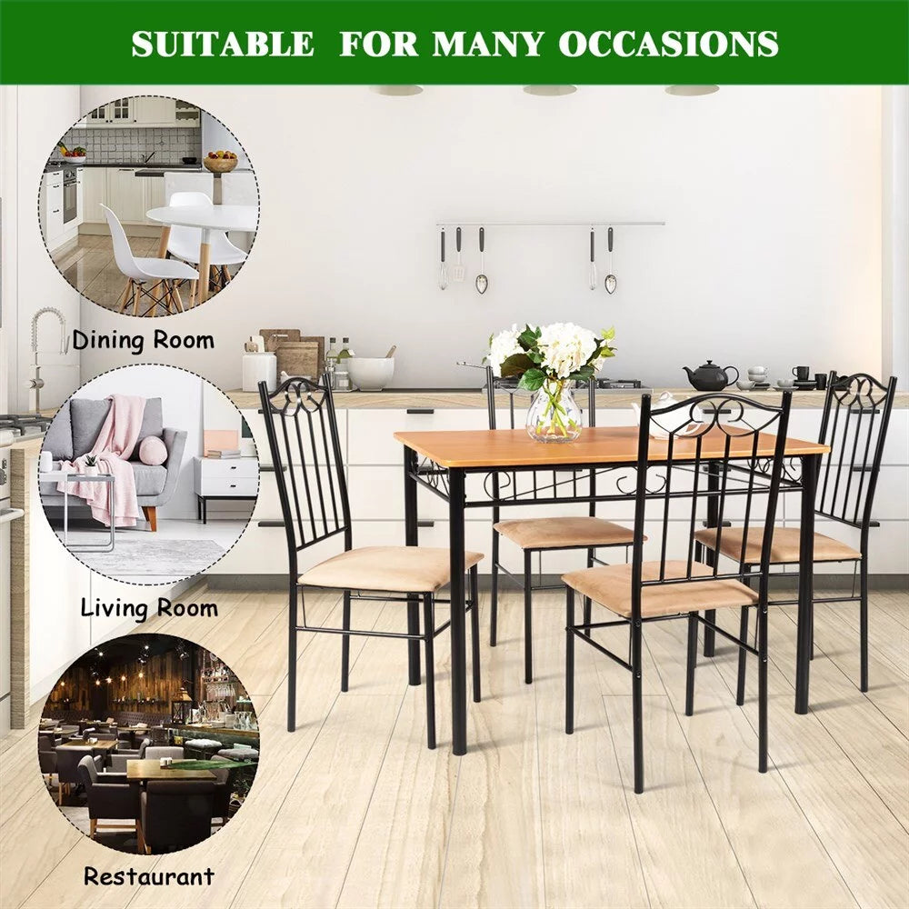 5 PC Wood Metal Dining Set V8848