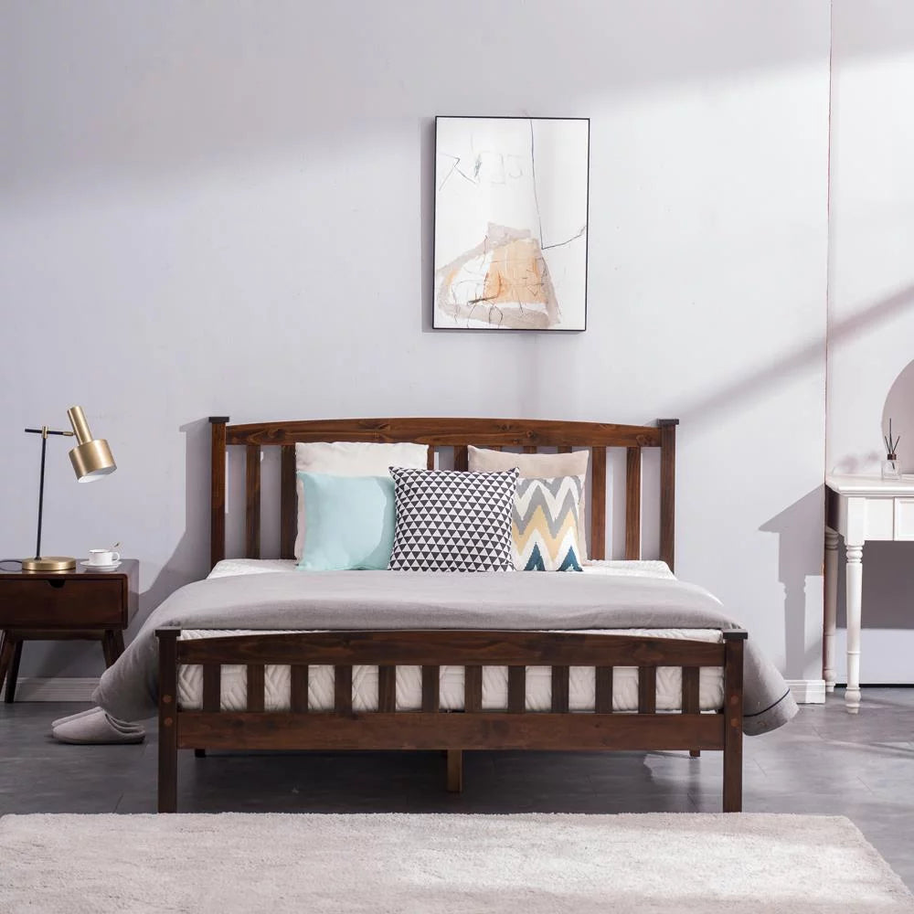 Walnut Full Wood Platform Bed with Headboard and Footboard F73330