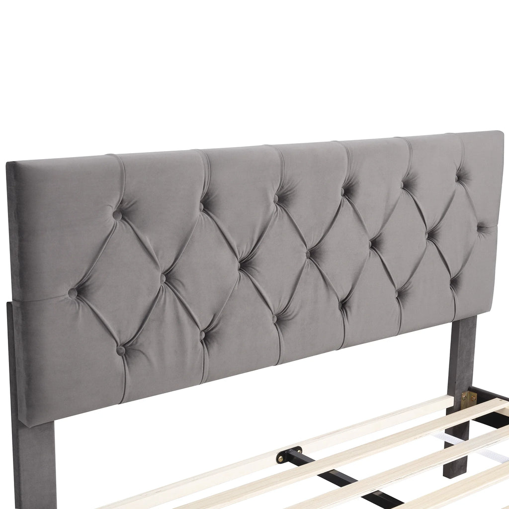 Queen Velvet Tufted Upholstered Platform Bed Frame with Drawers A599