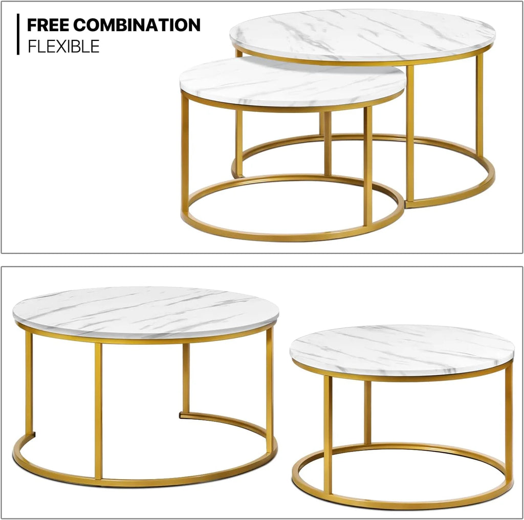 35" Marble Look Nesting Coffee Table Set of 2 M1091