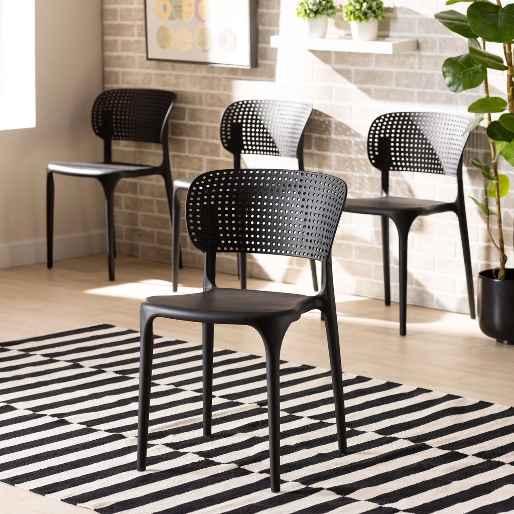Black Finished Polypropylene Plastic 4-Piece Stackable Dining Chair Set K9695