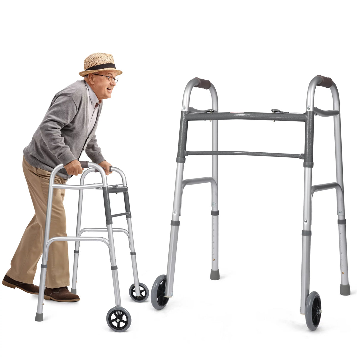 Foldable Adjustable Lightweight Mobility Walker with 5" Wheels W68378