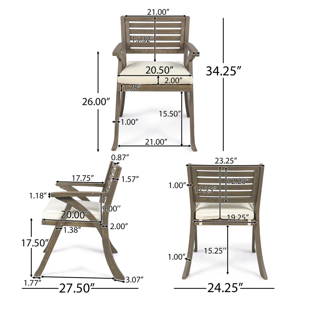 Acacia Wood 7 Piece Dining Set with Cushion V1774