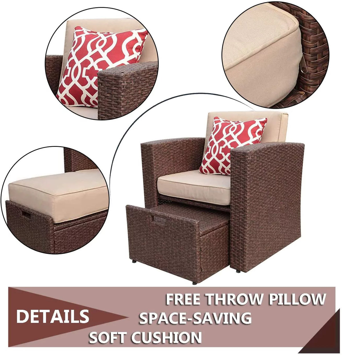 7 Pieces Rattan Patio Furniture Set with Beige Cushions B220