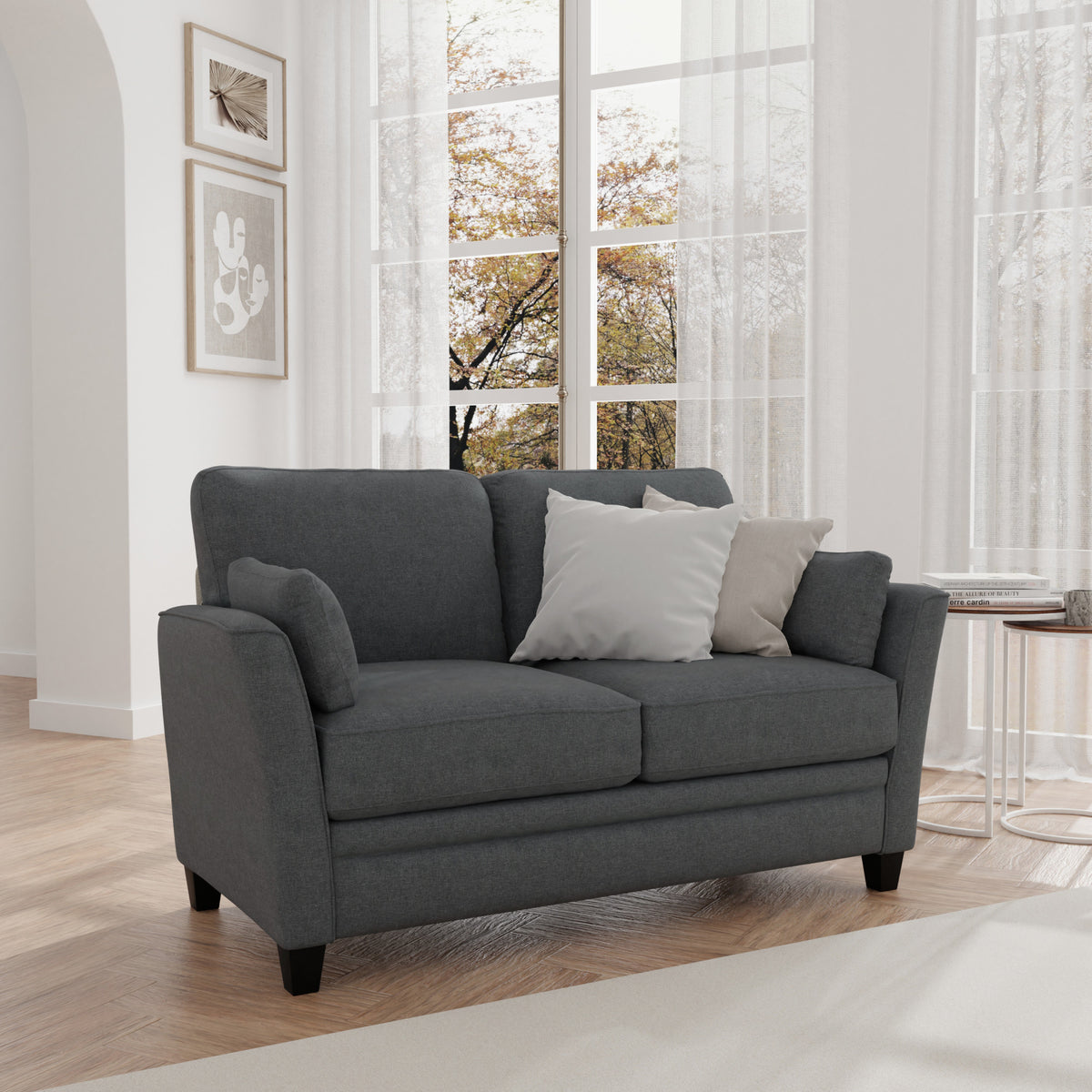 Gray Upholstered Loveseat with 2 Pillows N9305