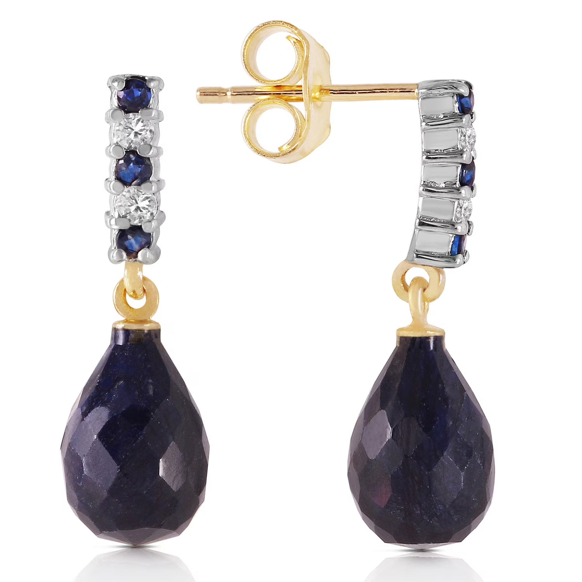 14k Yellow Gold Dangling Earrings with Diamonds and Sapphires P886745