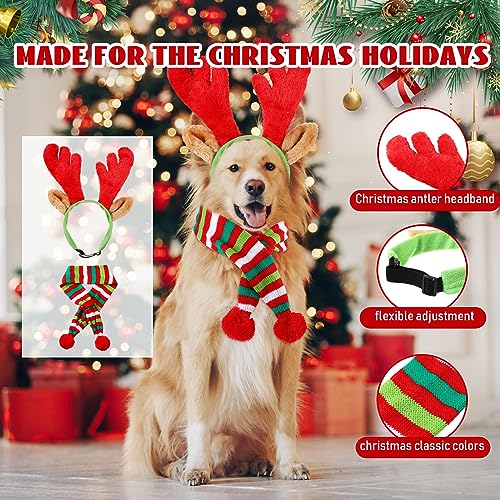 4 Pcs Dog Christmas Antlers Headband Scarf Set Q6982