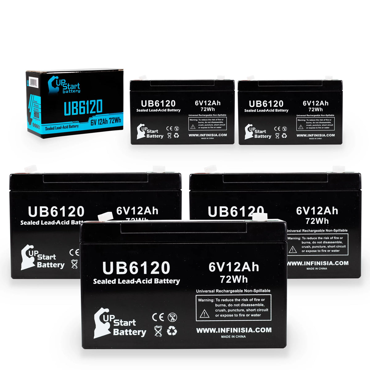 6V 12Ah Sealed Lead Acid Battery with F1 to F2 Terminal Adapters H5300