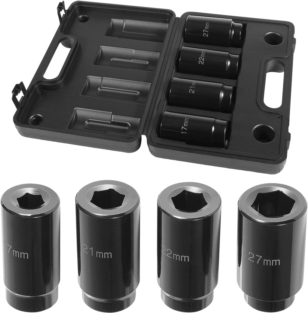 4pcs 1/2 Inch Drive Deep Impact Socket Set 17mm 21mm 22mm 27mm with Storage Case R740