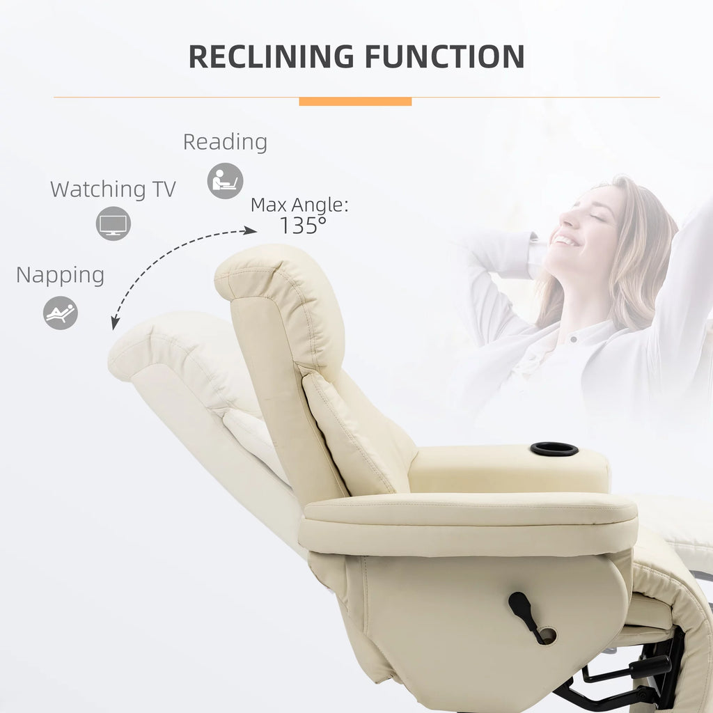 Cream White Manual Recliner Swivel Armchair with Cup Holder M4355