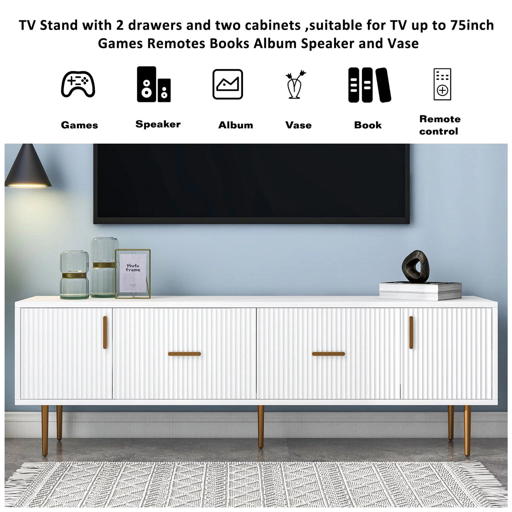 White Wood TV Stand with 2 Drawers and Cabinets U4820