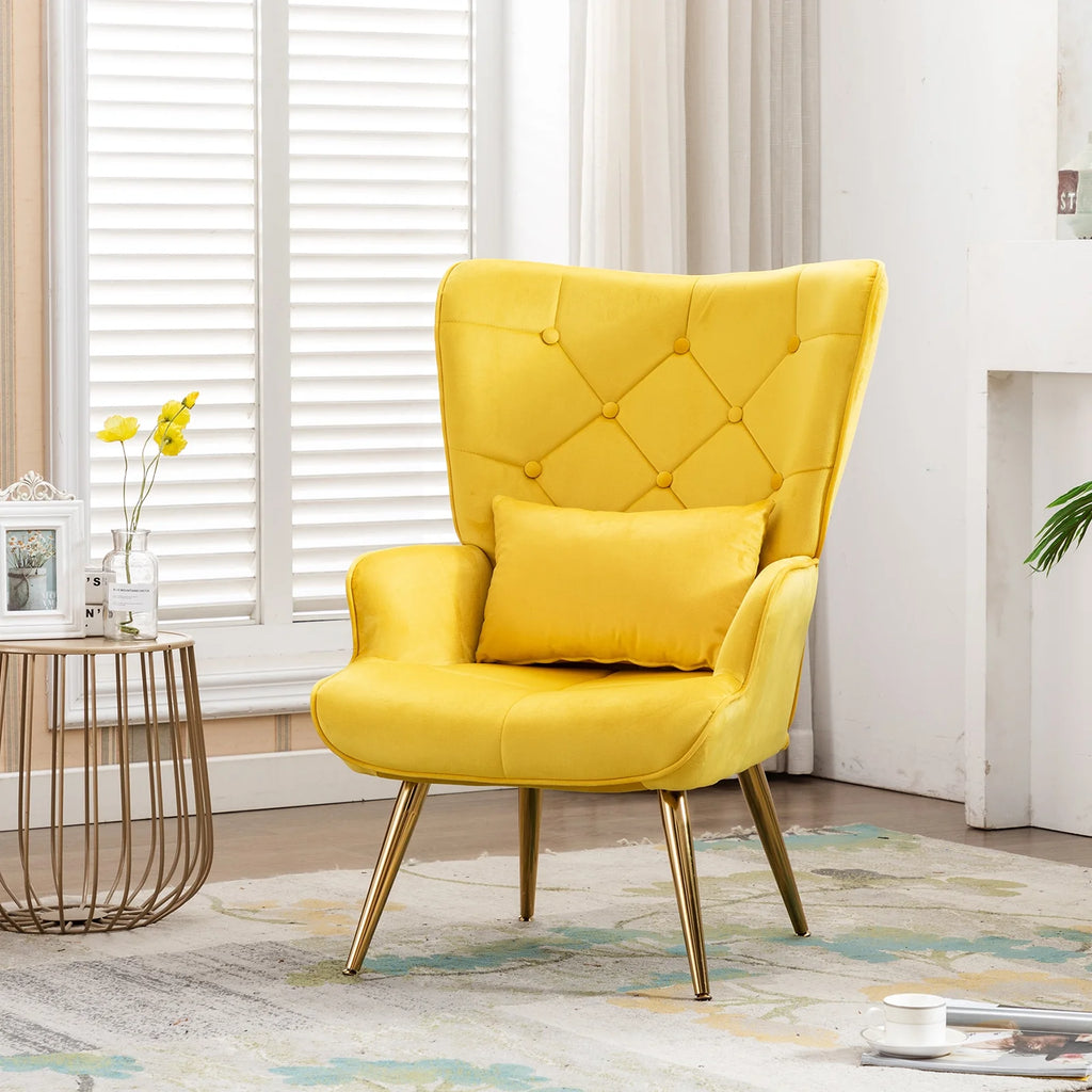Yellow Velvet Wing Back Accent Chair with Pillow Z82364