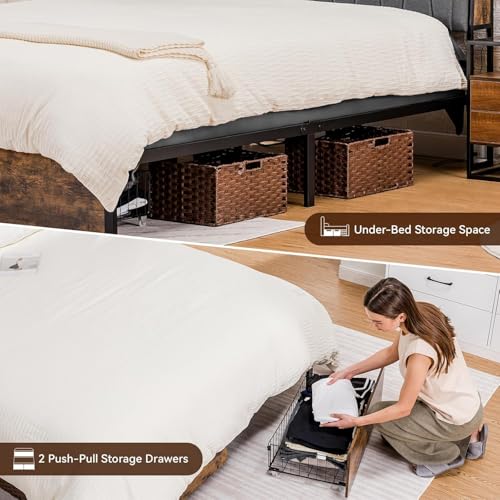 Queen Platform Bed Frame with LED Lights and Charging Station L448661