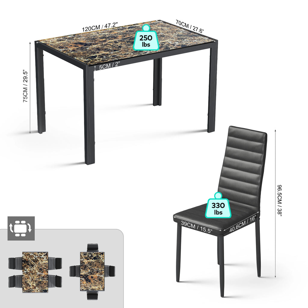 5-Piece Rectangular Kitchen Dining Table Set for 4 Black J72328