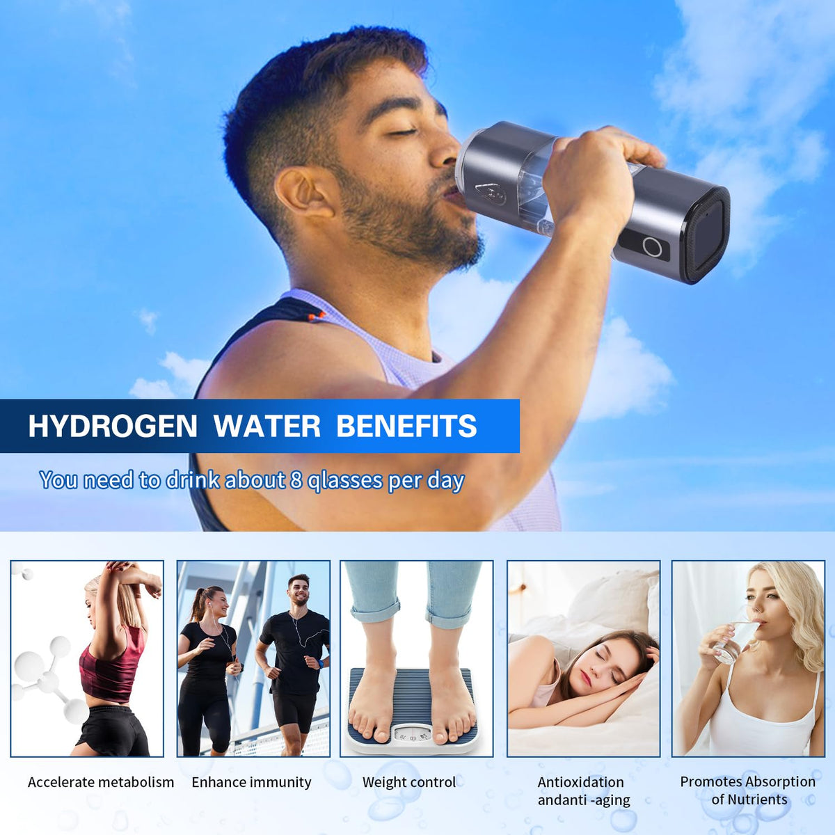 Hydrogen Water Bottle with LED Display J110481