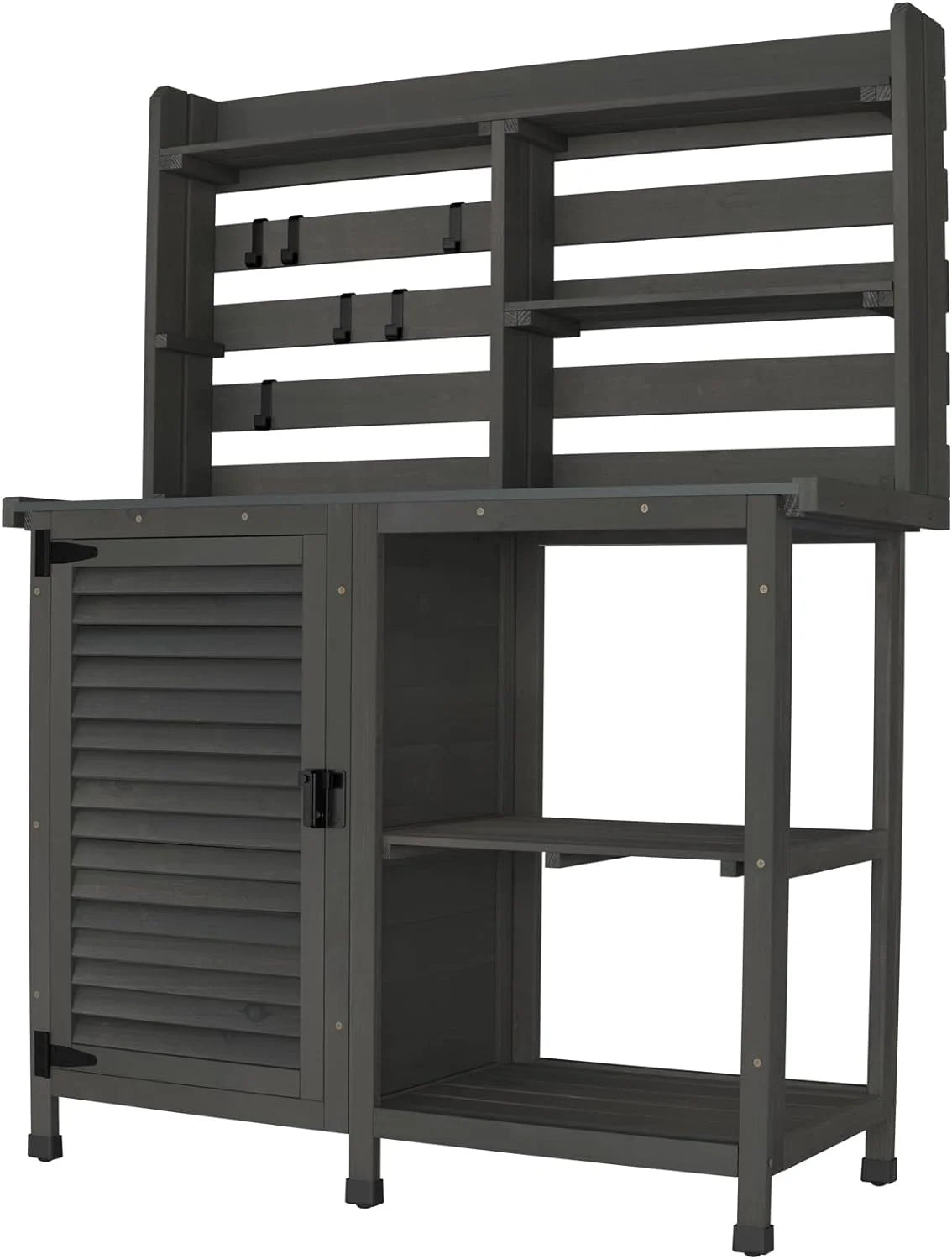 Large Dark Grey Potting Bench Table with Storage Cabinet Shelf F194261