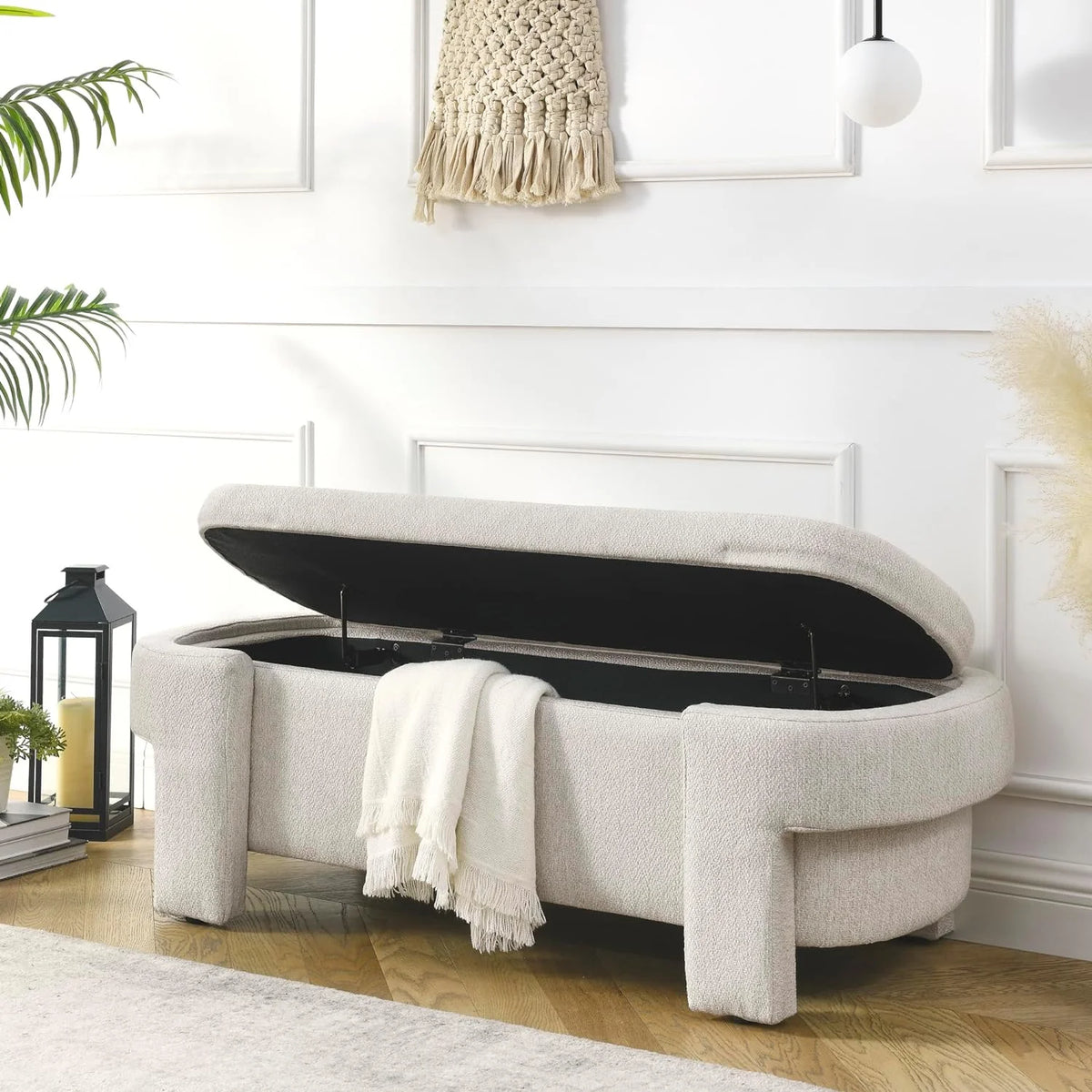 51.5" Oval Linen Fabric Upholstered Storage Bench C27857