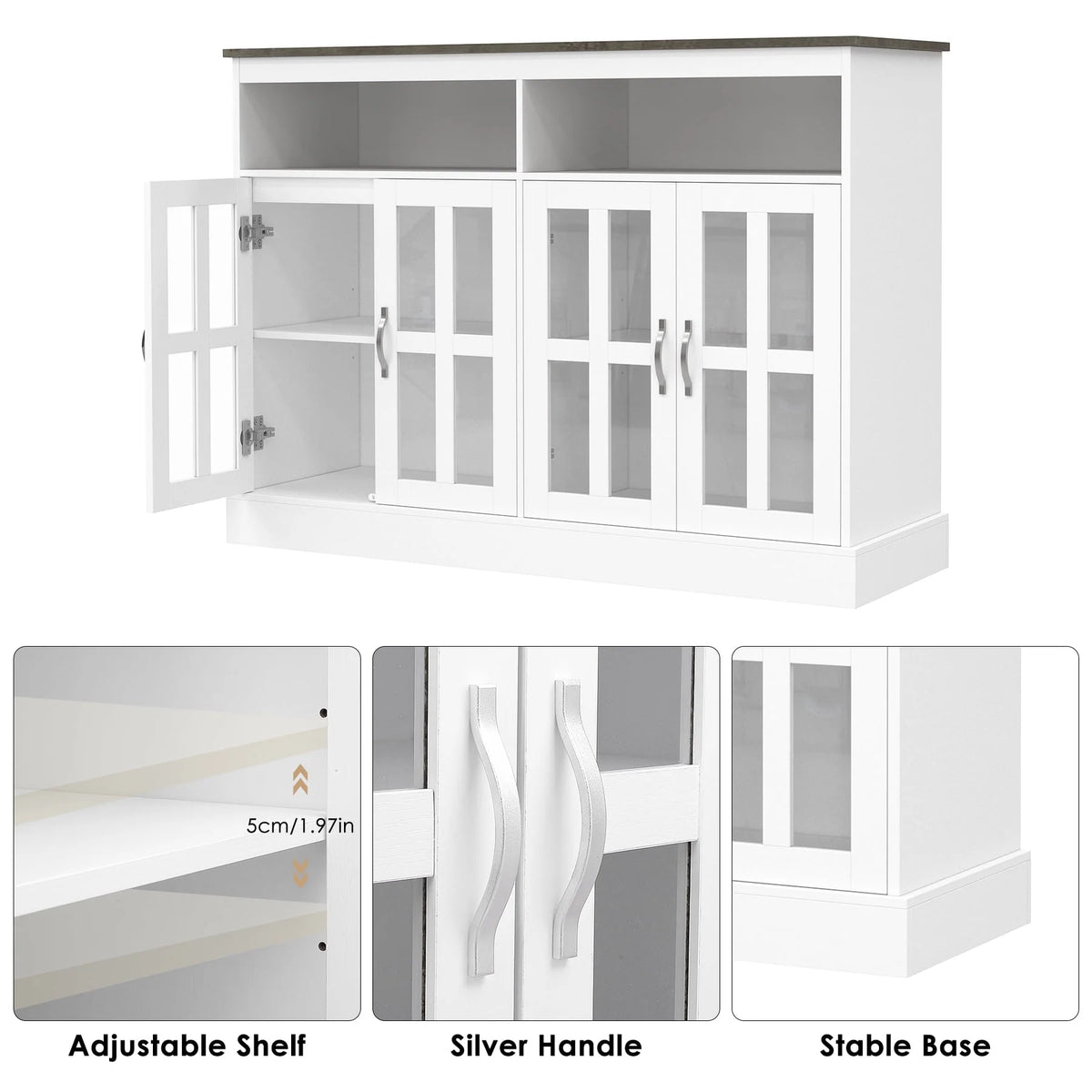 White Sideboard with Glass Doors O7433