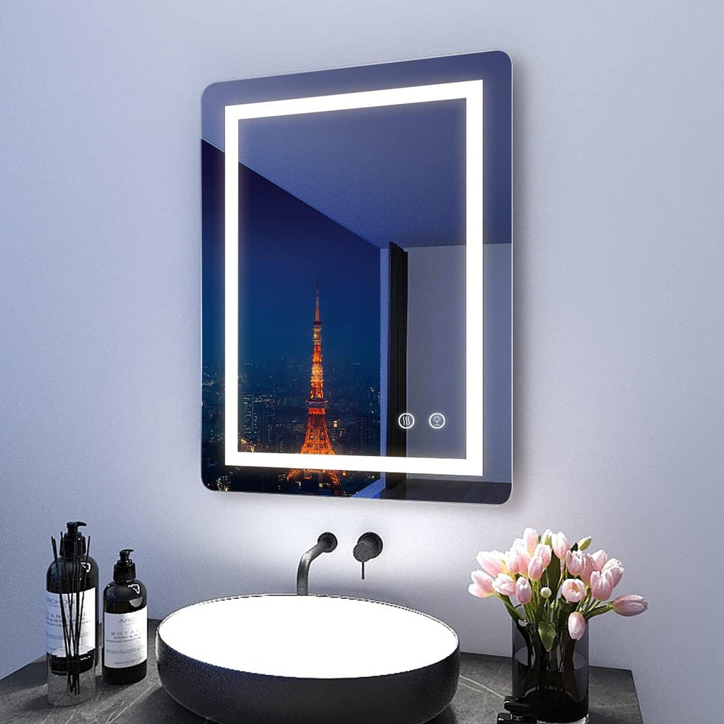 LED Mirror, 24x32 Inch Lighted Bathroom Mirror with Lights, Anti Fog, Dimmable, 3 Lighting Temperature Setting A875