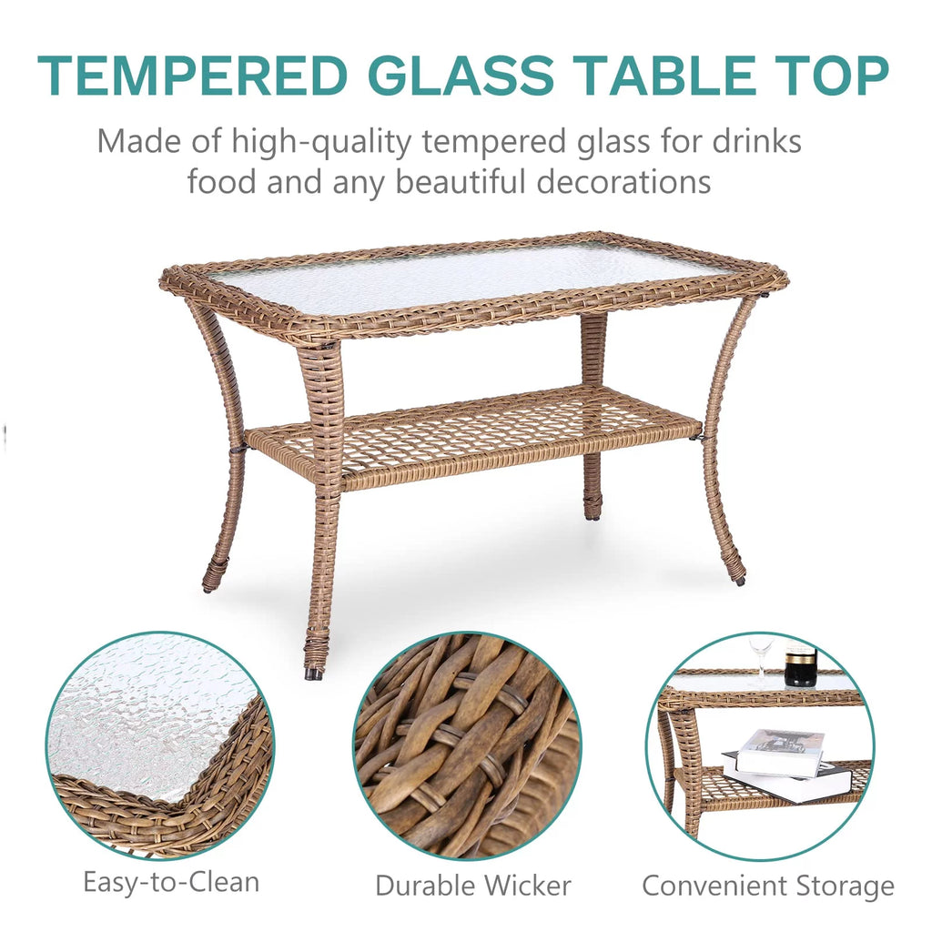 Outdoor Wicker Patio Glider Set with Glass-Top Coffee Table D505770