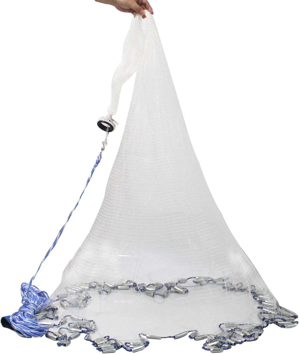American Saltwater Fishing Cast Nets, 4Ft 6Ft 8Ft 10Ft 12Ft Radius, Stainless Steel Round Weights, 3/8 in Mesh Size V87517