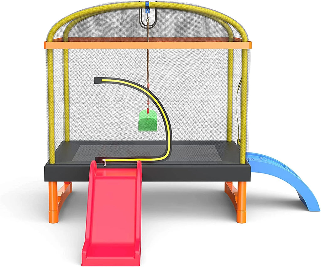 6.5ft 4-in-1 Mini Rectangular Trampoline with Safety Net Enclosure, Padding, Zipper Z992560