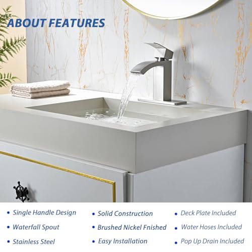 Black Tall Waterfall Single Handle 1 Hole Bathroom Faucet with Pop Up Drain and Hoses D53436