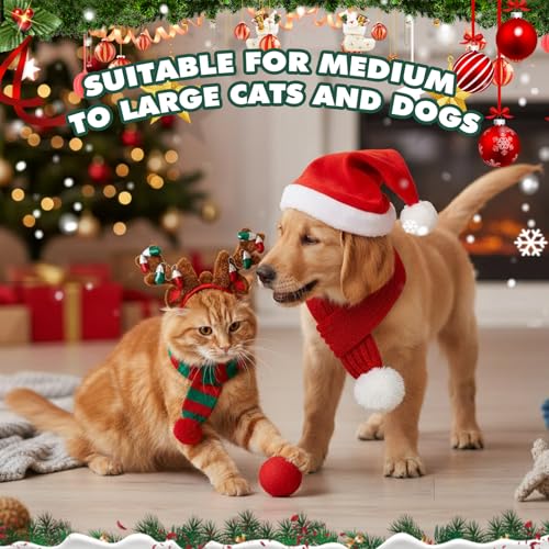 4 Pcs Dog Christmas Antlers Headband Scarf Set Q6982