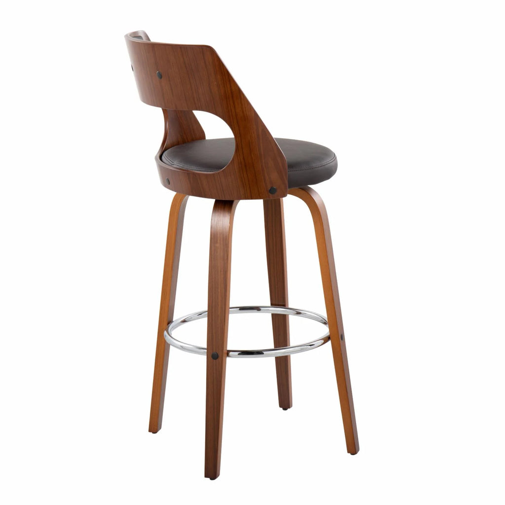 Walnut And Brown Faux Leather Swivel Barstool Set Of 2 P315